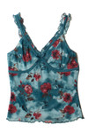 Teal Floral Ruffle Mesh Tank