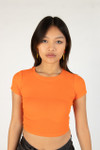 Orange Ribbed Crop Shirt