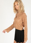 Brown Bell Sleeve Pointelle Cardigan