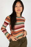 Cactus Flower Bell Sleeve Crochet Stripe Sweater