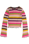 Spring Garden Bell Sleeve Crochet Stripe Sweater