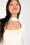 Egret Ribbed Mock Neck Cut Out Sweater