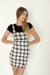 2 Piece Black Plaid Mini Dress With Tee