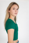 Green Notched Ribbed Crop Tee