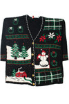 Vintage Shimmery Snowman Ugly Christmas Cardigan Sweater 59542