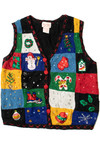 Black Patchwork Ugly Christmas Sweater Vest 61319