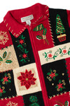 Poinsettia Ugly Christmas Zip-Up Cardigan Sweater 61389