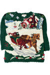Horse Sleigh Holiday Cottage Ugly Christmas Sweater 61485