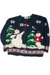 Hand Knit Snowmen Ugly Christmas Zip-Up Cardigan 62185