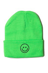 Lime Green Smiley Face Knit Beanie