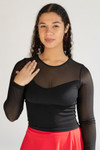 Black Mesh Sweetheart Long Sleeve Top