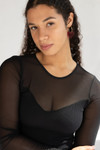 Black Mesh Sweetheart Long Sleeve Top