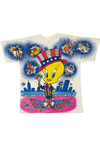 Vintage 1995 Patriotic Tweety Looney Tunes Glittery Puff Paint Detail T-Shirt