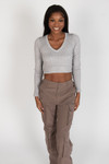 Cable Knit V Neck Crop Top