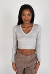 Cable Knit V Neck Crop Top