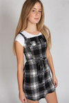 Button Front Plaid Mini Dress With Tee