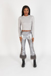 Metallic Fur Trim Flare Pants