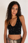 Pearl Detail Deep V Crop Tank