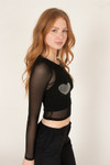 Crystal Hearts Mesh Long Sleeve Top