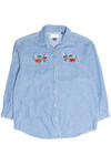 Vintage Bears Sledding Embroidered Button Up Denim Shirt