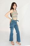 Belted Flare Cargo Jeans