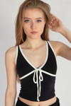 Tie Front Scallop Trim Tank Top