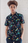 Black Trapper Keeper Print Woven Button Up Shirt