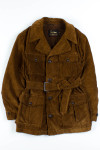 Brown Corduroy Belted Winter Coat