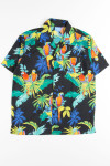 Black Contrast Colored Parrots Hawaiian Shirt