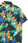 Black Contrast Colored Parrots Hawaiian Shirt