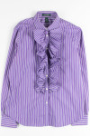 Purple Striped Ruffle Button Up Shirt