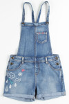 Embroidered Doodles Denim Overall Shorts (sz. Kid's XL)