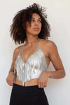 Holographic Fringe Halter Top