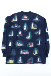 Navy Lighthouses Button Up Sweatshirt