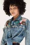 Vintage Cropped Tie Front Embellished Denim Jacket