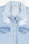 Floral Detail Frayed Denim Vest