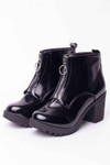 Patent Black Circle Zip Heeled Boots