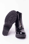 Patent Black Circle Zip Heeled Boots