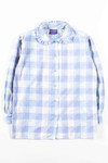 Blue Plaid Ruffle Collar Button Up Blouse