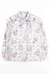 White Floral Bow Collar Button Up Blouse