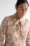 Tan Floral Tie Neck Blouse