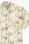 Tan Floral Vintage Silk Hawaiian Button Up Shirt