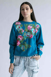 Blue Glitter Floral Applique Sweatshirt