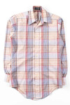 Tan, Red, & Blue Plaid Button Up Shirt