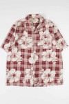 Burgundy Plaid Hibiscus Hawaiian Shirt