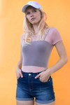 Mauve Mesh Crew Neck Bodysuit