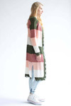 Peach & Olive Striped Destructed Long Cardigan