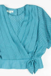 Teal Pleated V Neck Top