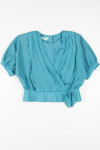 Teal Pleated V Neck Top