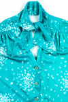 Teal Abstract Sleeveless Tie Neck Blouse